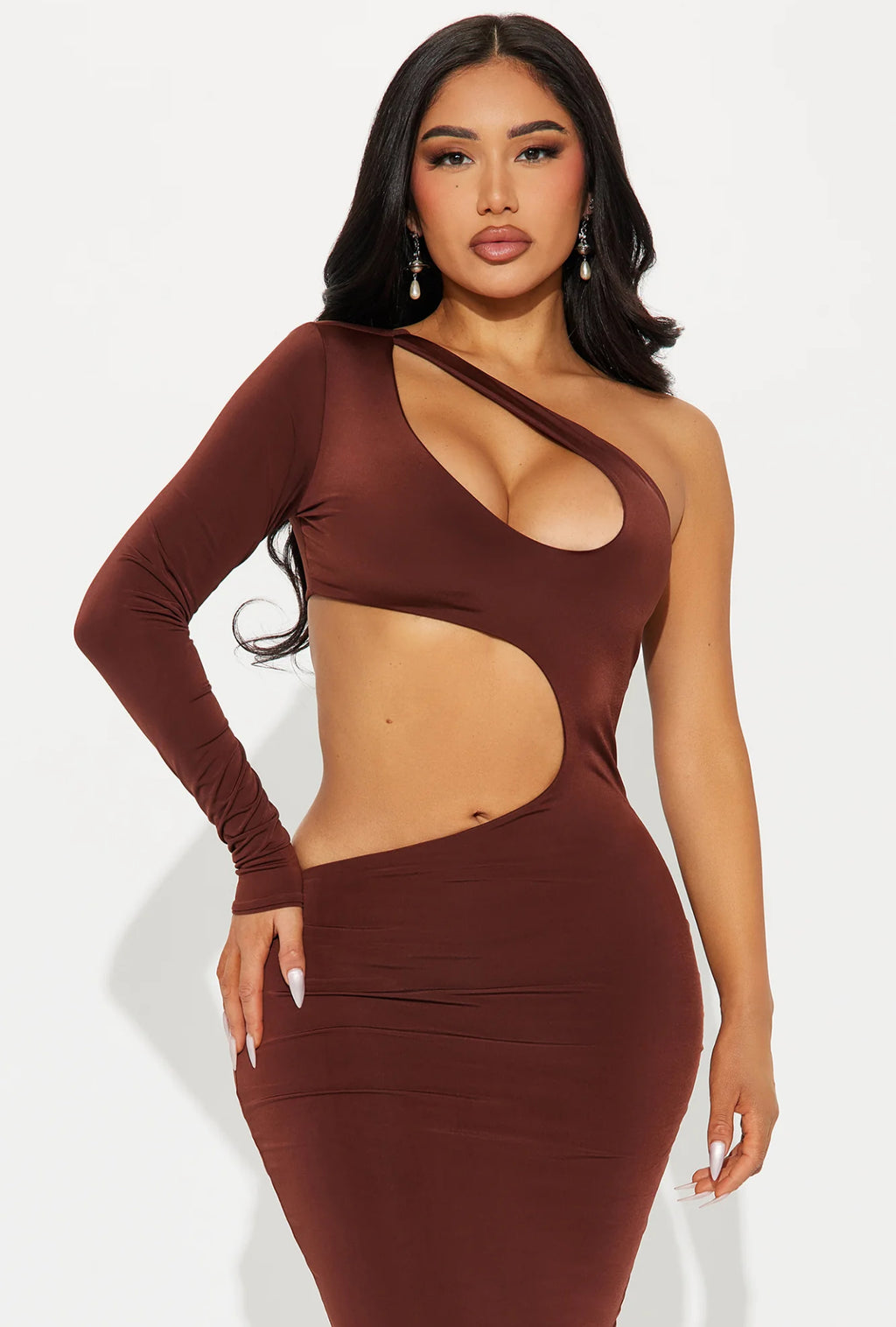 bodycon cut out maxi dress Murci lace bandeau cut out side maxi dress in black